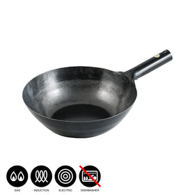 Hammered flat bottomed single handle wok  / 270 - 300mm